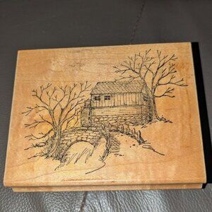 Art Impressions Vintage 1996 U-1226 Grist Mill Bridge Wood Mounted Rubber Stamp